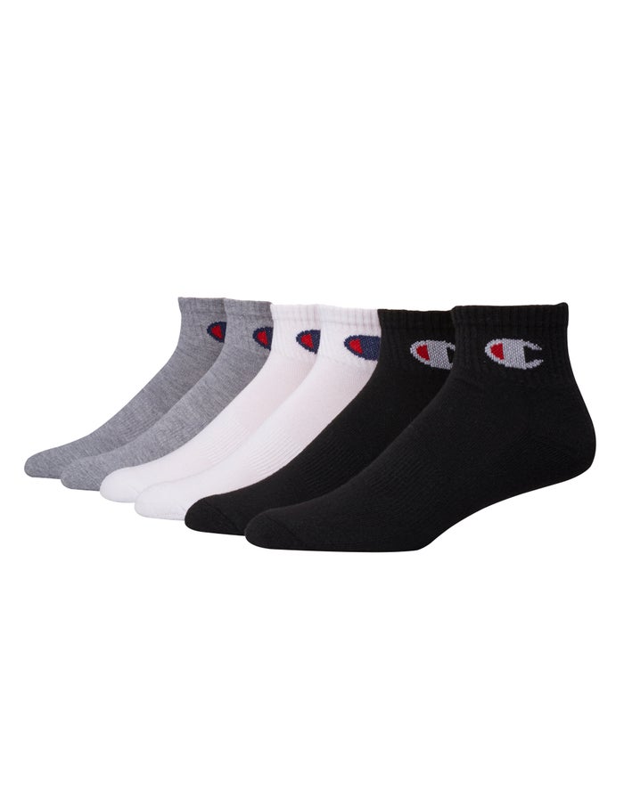 Champion Herre Sokker Hvide/Sort/Grå - Ankle 6-Pairs - Danmark HJL-391250